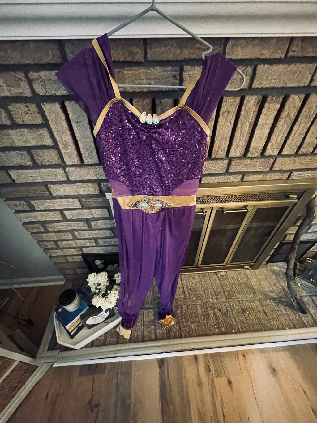 Weissman Purple Sequin Jumpsuit With Gold Accents